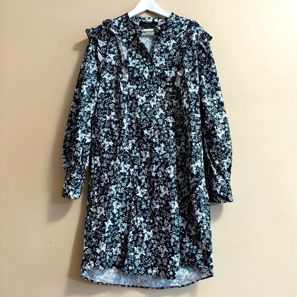 Erdem X Universal Standard Sz Xs Cotton Primrose Ruffle Shirt Dress With Pockets